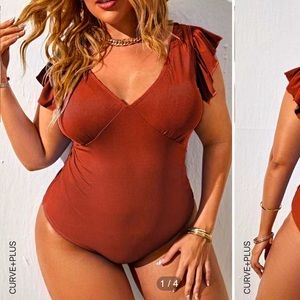 Ruffle sleeve one piece swim